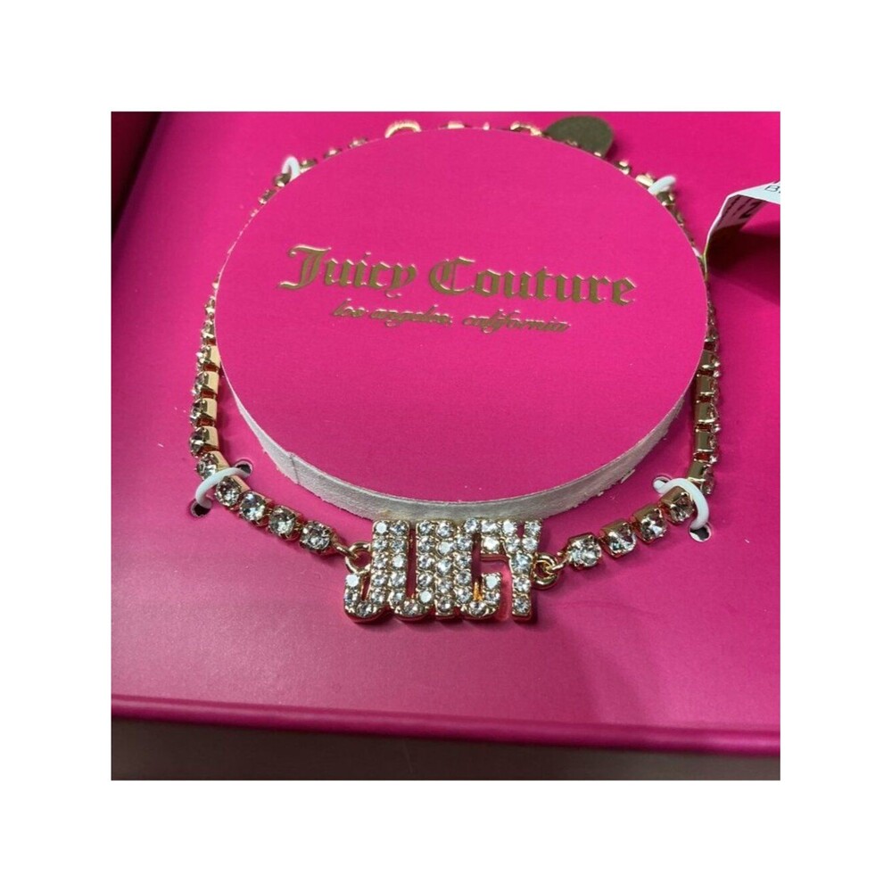 Juicy Couture Logo Clear Stone Bracelet Women 7.5 Gold-Tone Bling Juicy Bracelet